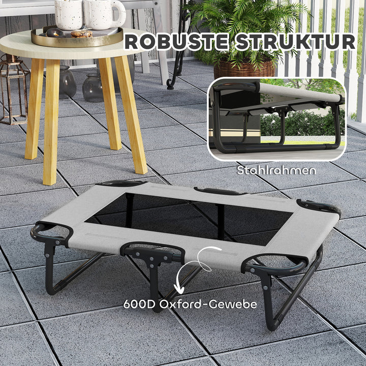 Hævet, foldbar hundeseng, udendørs hundeseng med netdesign, lysegråt Oxford-stof, 75 x 51 x 18 cm
