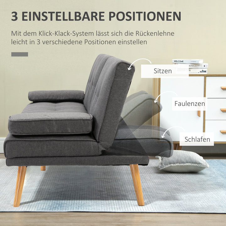 Skandinavisk 3-personers sovesofa med 2 hynder, grå + natur