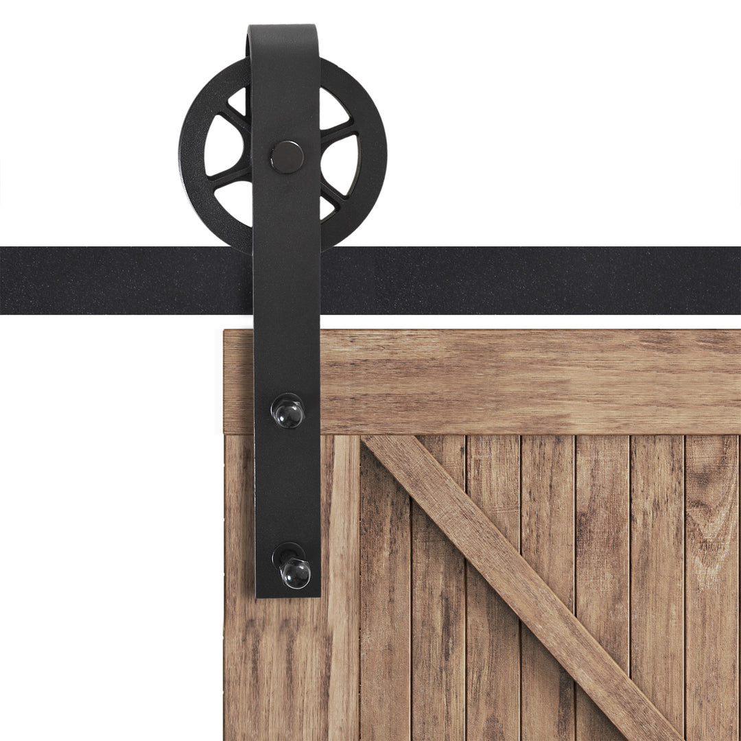 Skydedørsskinnesæt, rustikt design, kulstofstål, 200x4x0,6 cm, op til 90 kg, sort