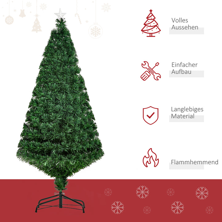 Kunstigt juletræ 150 cm med glasfiber, kunstigt grantræ med LED-belysning, 180 spidser, juletræspynt inklusive metalfod til indendørs brug
