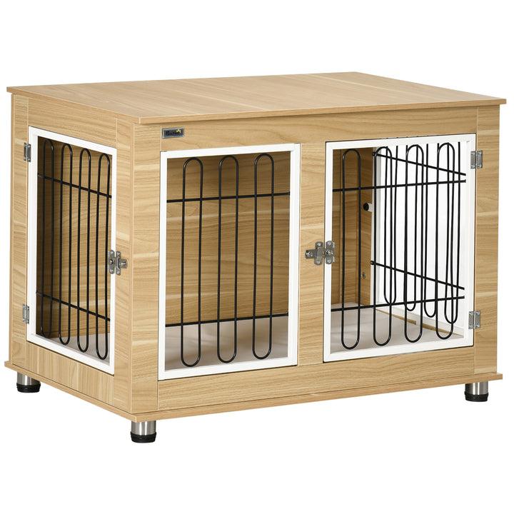 Hundebur, vaskbar pude, hundebur, 2 låse, 90 cm x 58 cm x 65 cm, natur + sort + hvid