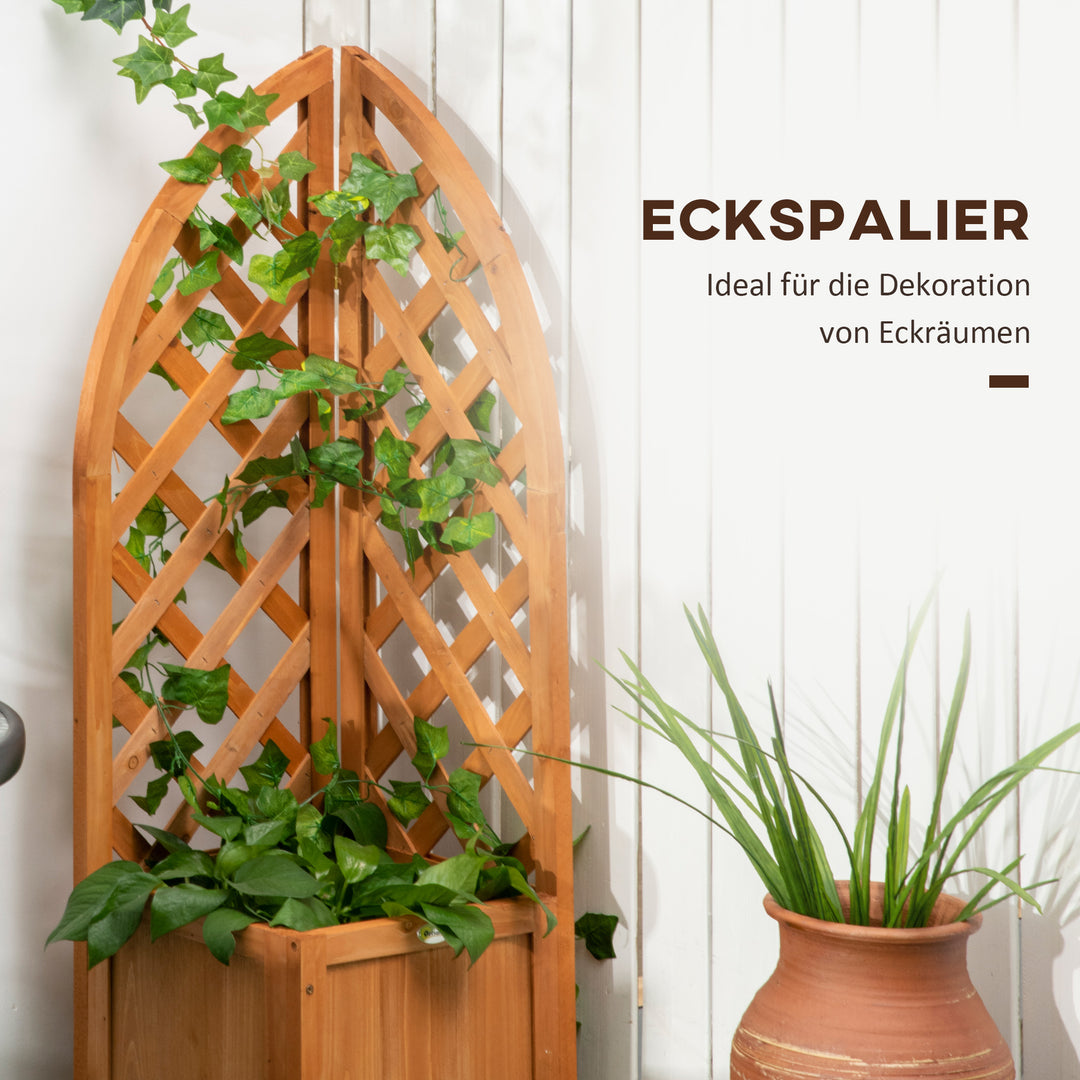 Plantekasse med hjørneespalier, drænåbning, vejrbestandig, naturtræ, brun, 32 x 32 x 108 cm