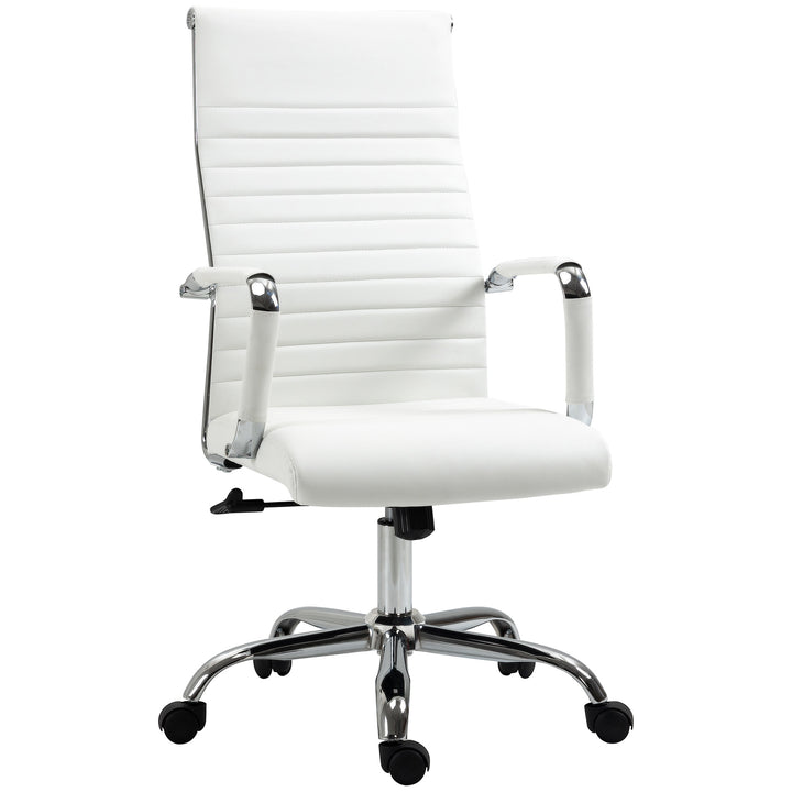 Kontorstol ergonomisk skrivebordsstol med vippefunktion chefstol højdejusterbar drejestol polstret kunstlæder skum hvid 54 x 62 x 104-114 cm