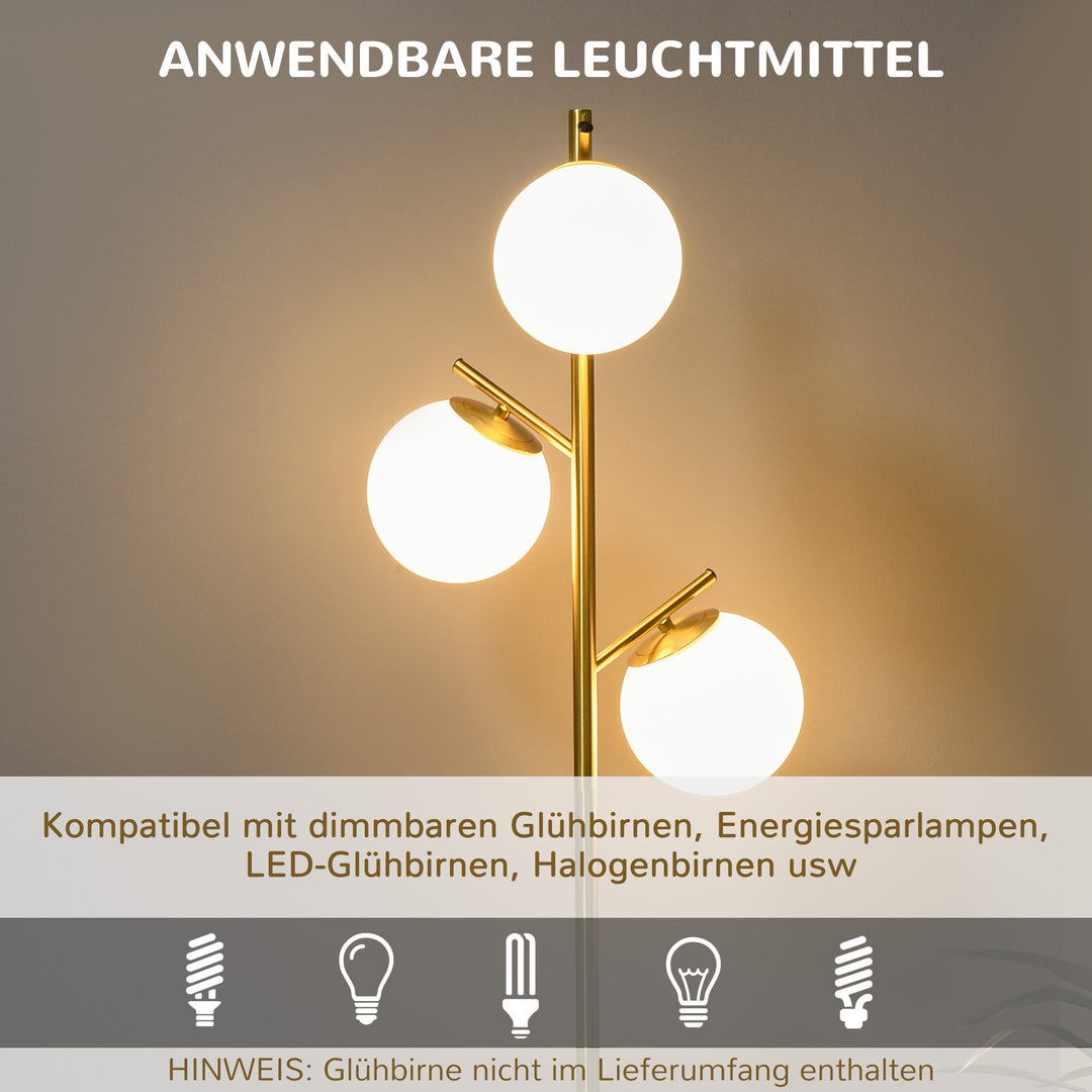 Retro gulvlampe, gulvlampe med 3 skærme, glas, guld