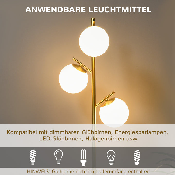 Retro gulvlampe, gulvlampe med 3 skærme, glas, guld