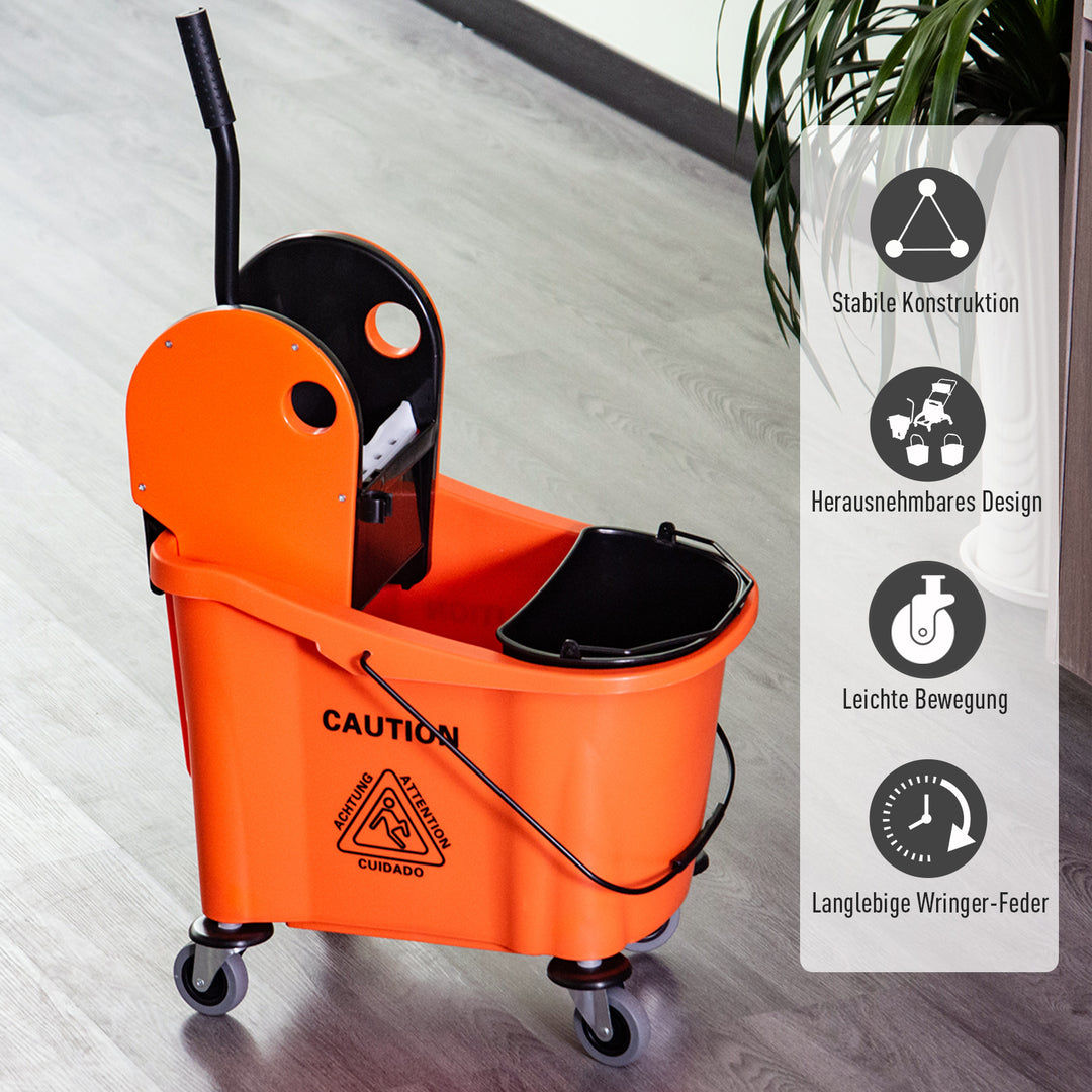 Rengøringsvogn 36 liter mobil spand rengøringsspand moppevogn med vridemaskine, orange, 54 x 41 x 91,5 cm