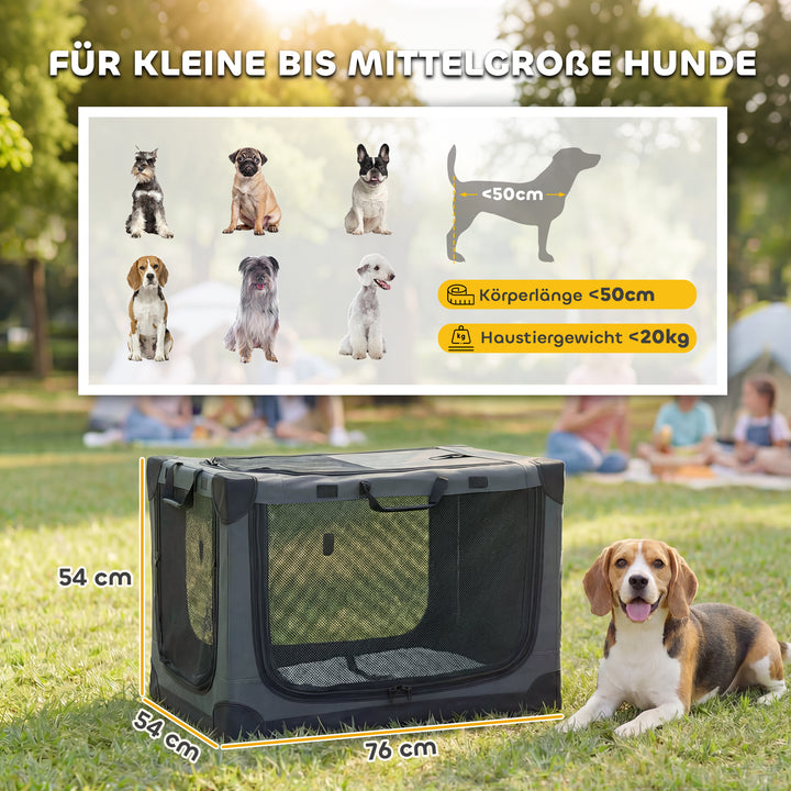 Sammenklappelig hundebur, hundetransportkasse med aftagelig og vaskbar hynde, Oxford-stofbetræk, til hunde op til 20 kg, armygrøn