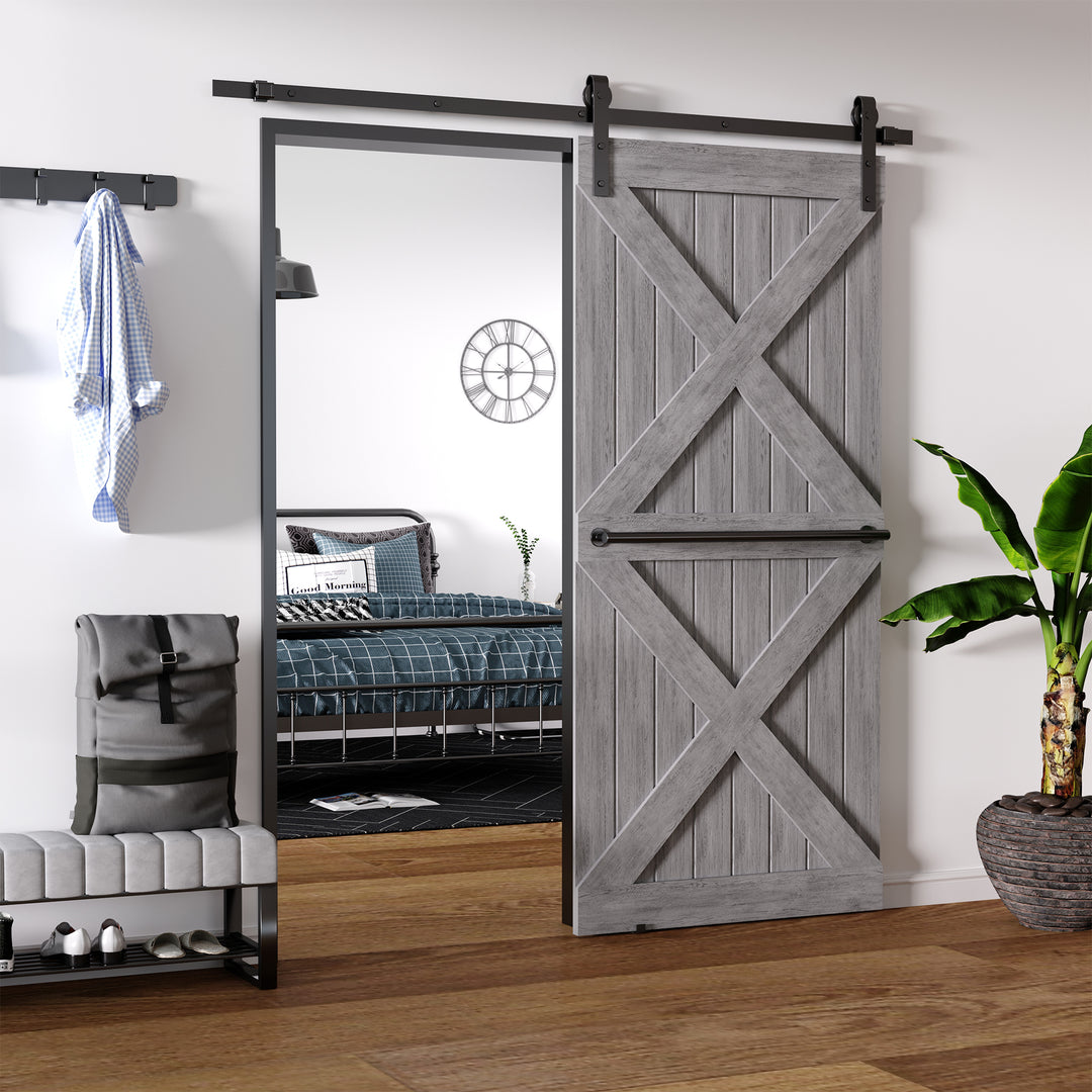 Skydedørsbeslagsæt, pladsbesparende, støjsvag, universelt anvendelig, 200 cm x 40 cm x 0,6 cm, sort