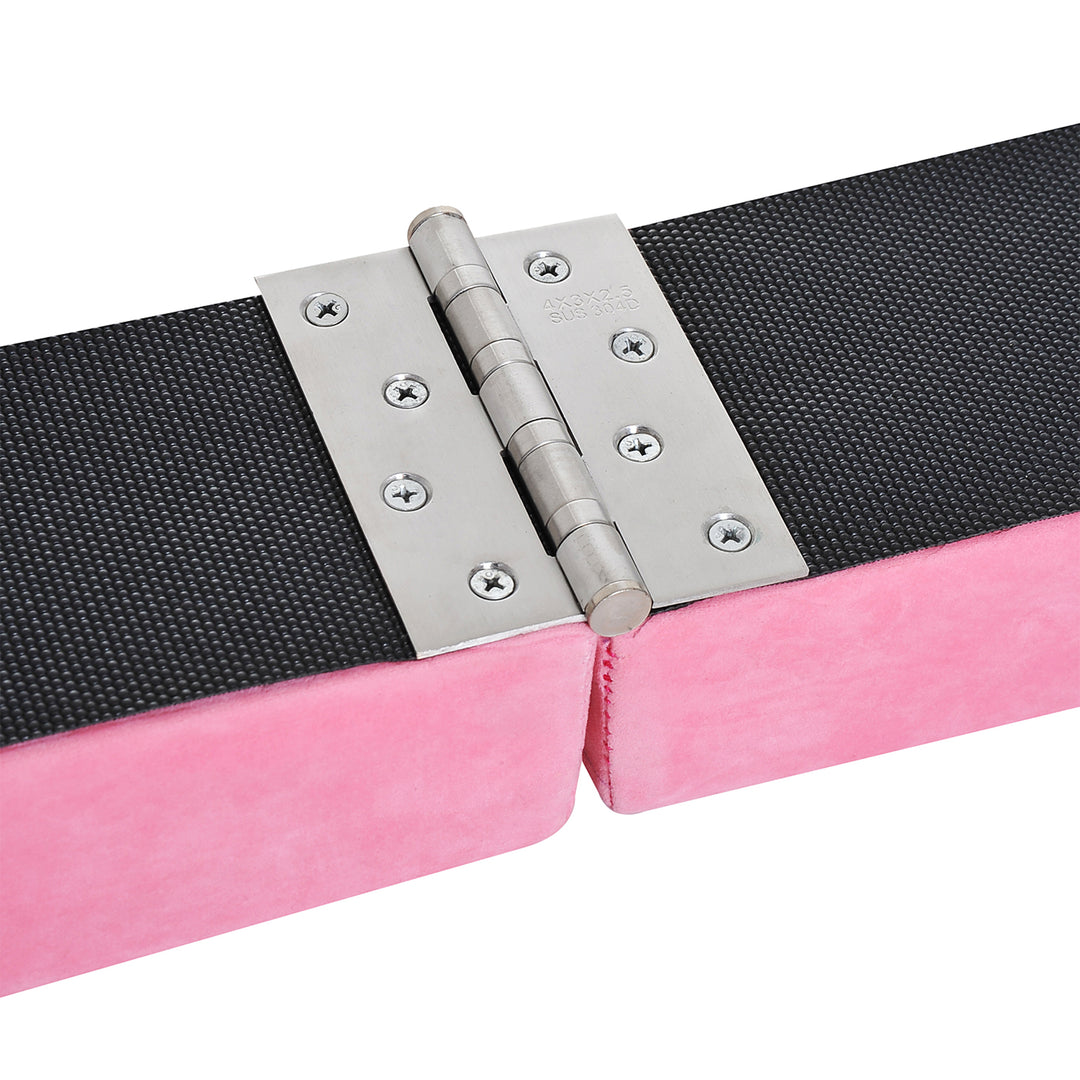Sammenklappelig balancebom, skridsikker, ruskindsbetræk, holdbart træ, 210 x 10 x 6,5 cm, pink