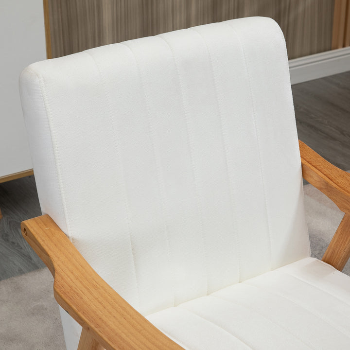 Polstret lænestol i skandinavisk design, fløjlslook, massivt træstel, 68 x 74 x 82 cm, natur + creme