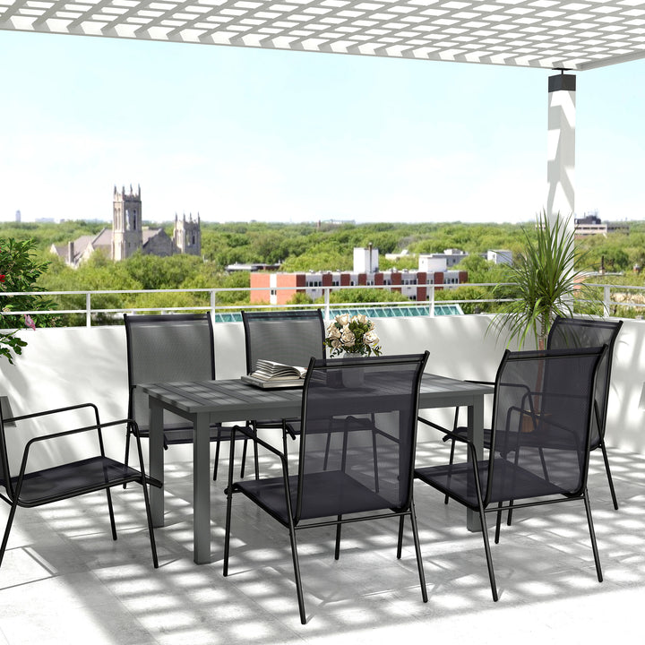 Udvidet havebord 160/220x90cm, aluminium spisebord til 6-8 personer, vejrbestandigt, lameldesign til haven, grå