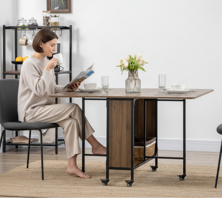 Mobilt klapbord, 2 klapflader, 130 cm x 80 cm x 74 cm, brun