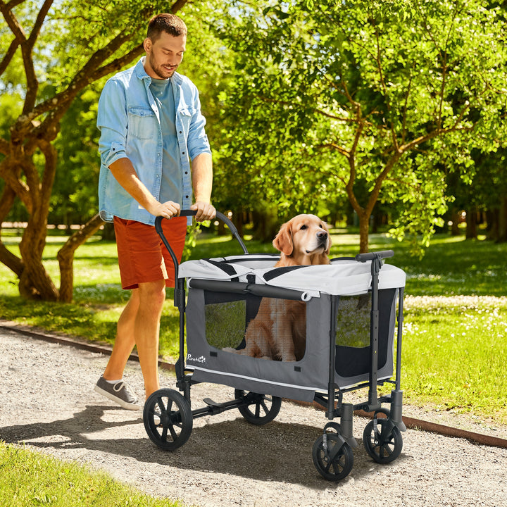 Hundeklapvogn sammenklappelig til hunde og katte op til 30 kg 110 x 65 x 102 cm mørkegrå