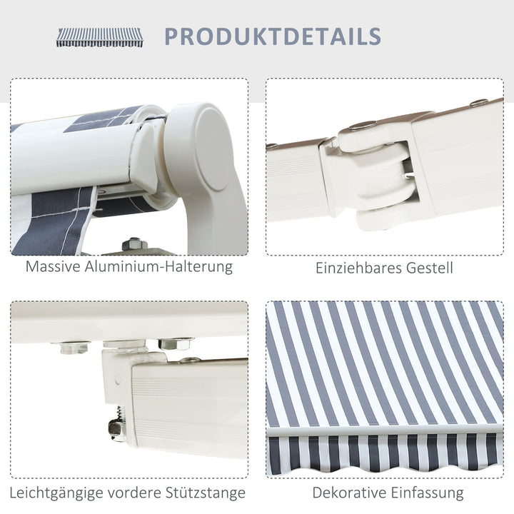Markise, leddelt armmarkise, solafskærmning, håndsving, balkon, aluminium, grå, hvid, 2,95 x 2,45 m