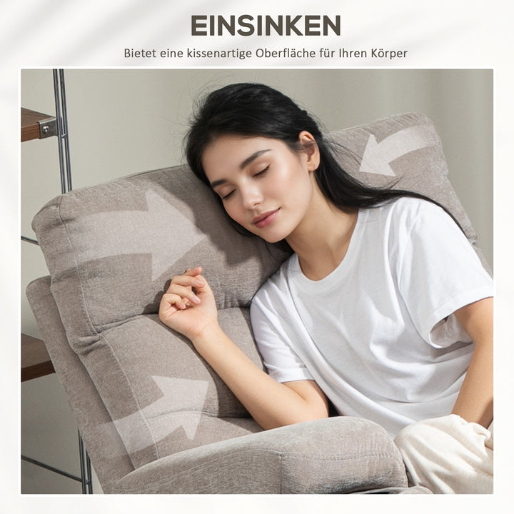 Massagestol med stand-up-funktion, 8 vibrationsmassagepunkter, elektrisk polstret stol med 2 fjernbetjeninger, lysebrun