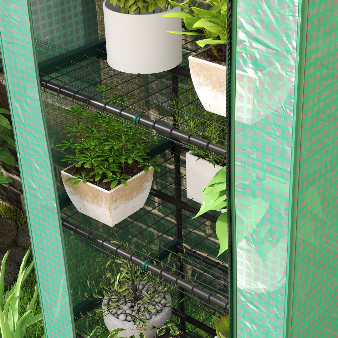 Minidrivhus til blomster eller grøntsager, stål, plastik, 69l x 49b x 193h cm, grøn