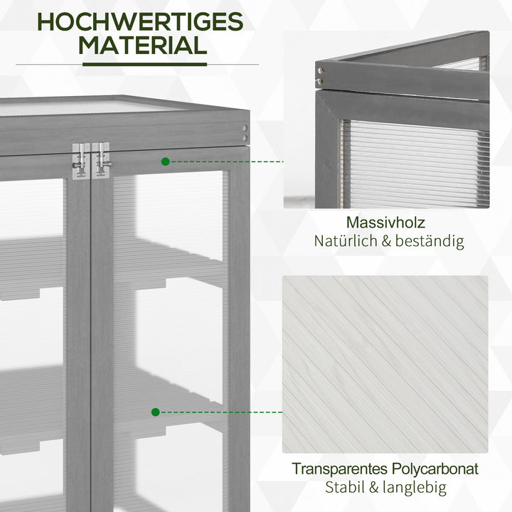 Drivhus, transparent, egnet til udendørs brug, træ + polycarbonat, 58 x 44 x 78 cm