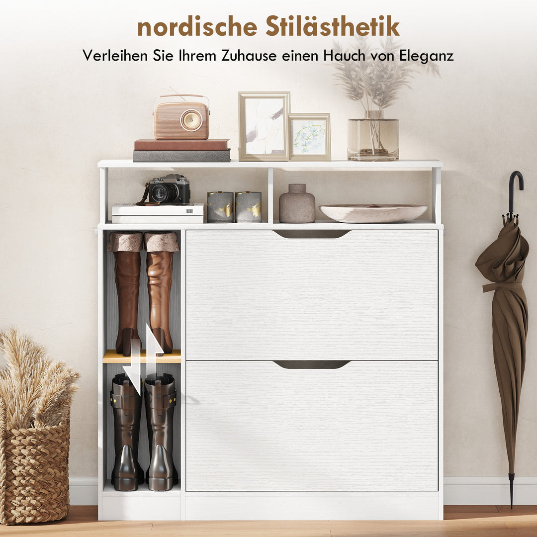 Skoskab med 2 døre, skoskab med justerbar rumdeler, åbent rum til 12 par sko, 89 x 25 x 92 cm, hvid