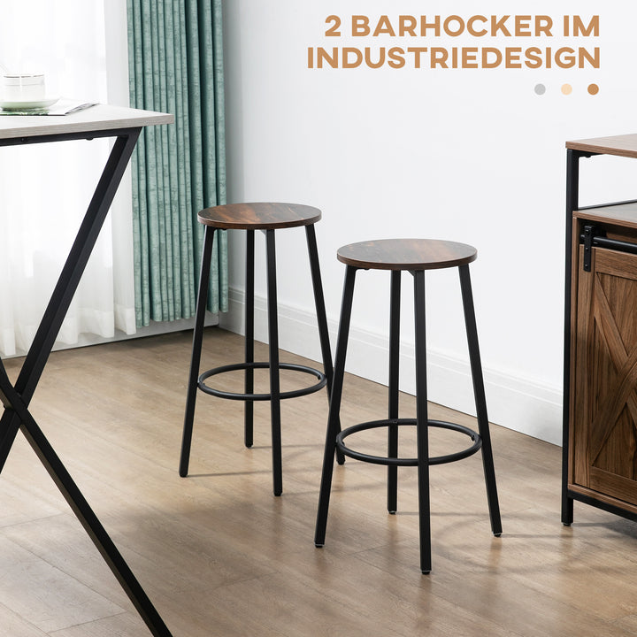 Barstolsæt med 2 barstole i industrielt design, metalstel, fodstøtte, 42 x 42 x 65 cm