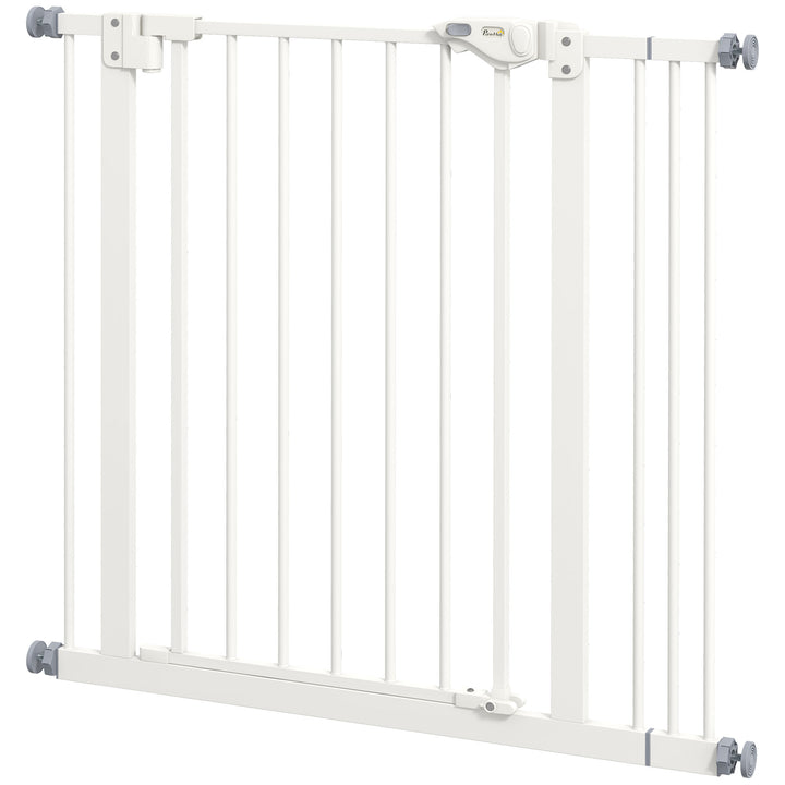 Hundegitter, kæledyrsgitter, metal, plast, 74-87 cm, hvid