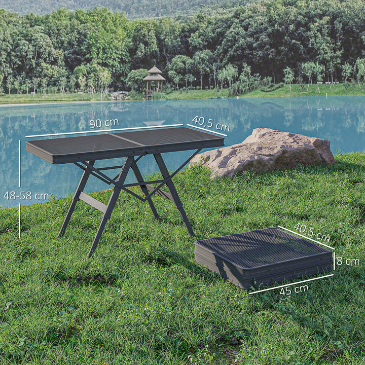 Campingbord højdejusterbart klapbord med metalgitter, foldbart lavet af aluminium