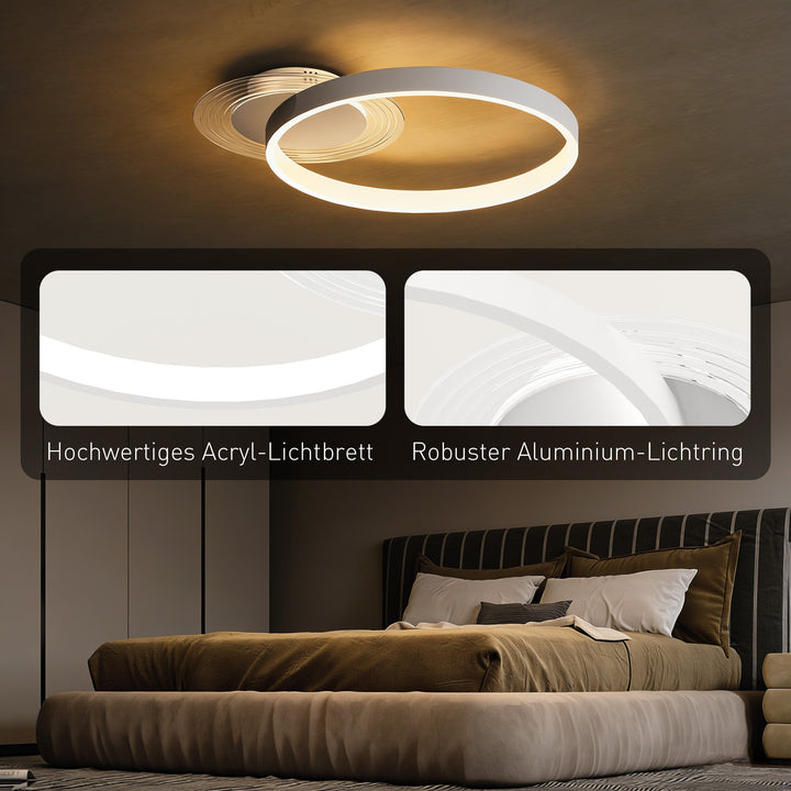 Loftlampe, loftslampe med design med to ringe, rund 50 x 40 x 7,4 cm, hvid