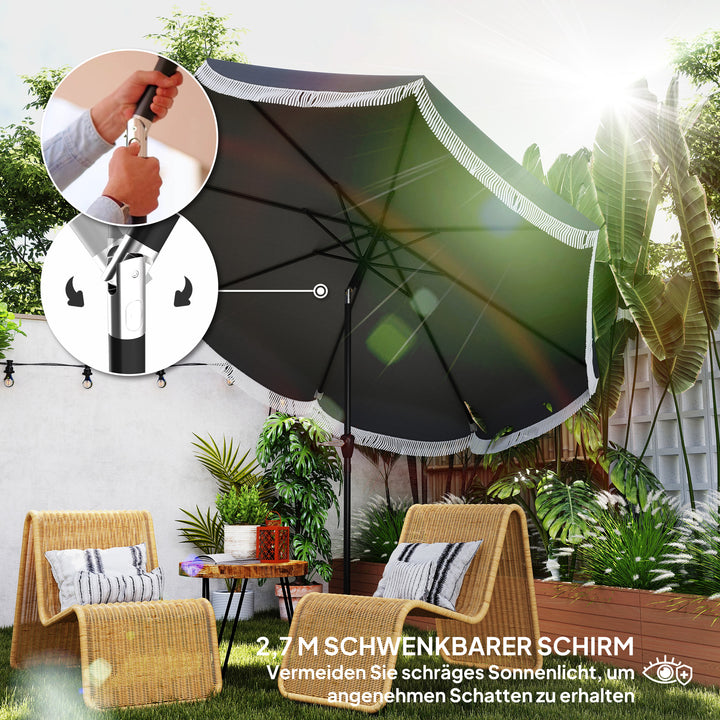 Parasol ø269 cm, uv-beskyttelsesparasol ottekantet balkonparasol solbeskyttelse til haven, mørkegrå