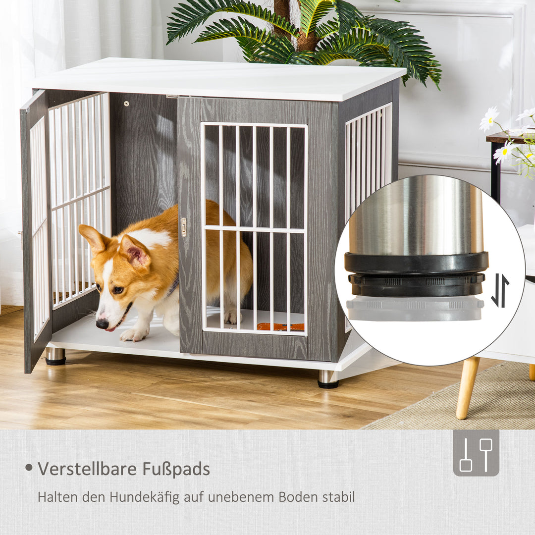 Transportkasse til mellemstore og små hunde, aflåselig træmateriale, stål, grå + hvid