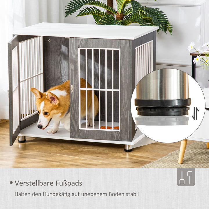 Transportkasse til mellemstore og små hunde, aflåselig træmateriale, stål, grå + hvid
