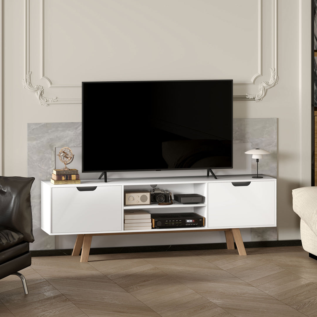 Tv-skab med skuffer og åbne hylder, mdf, 150 x 39 x 50 cm, hvid
