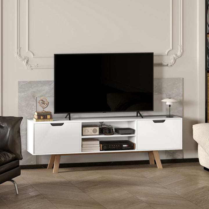 Tv-skab med skuffer og åbne hylder, mdf, 150 x 39 x 50 cm, hvid