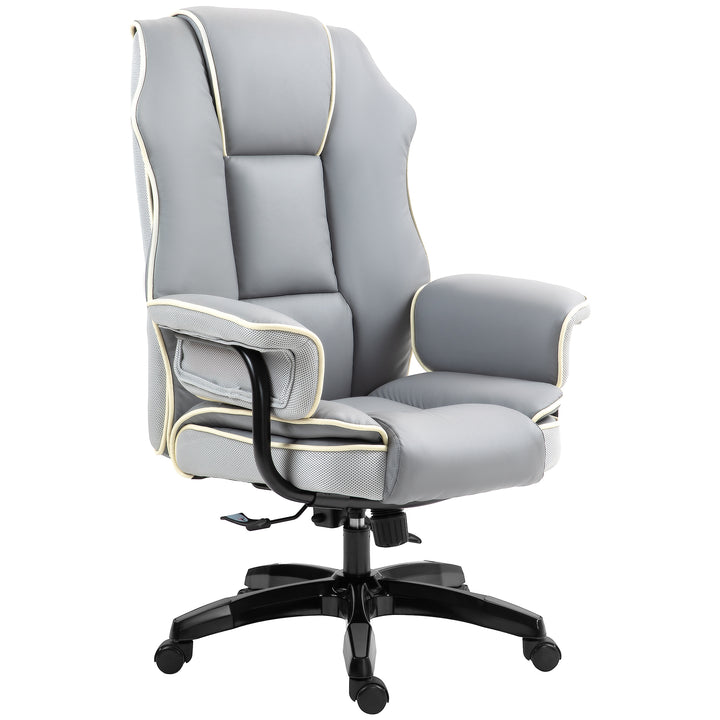 Ergonomisk kontorstol, ekstra polstret, lænefunktion, kunstlæder, 76x80x118-124 cm, lysegrå