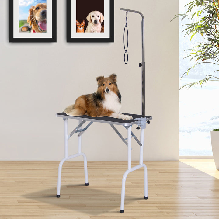 Trimmebord sammenklappeligt plejebord til hunde og katte metal sort 81 x 48,5 x 80 cm