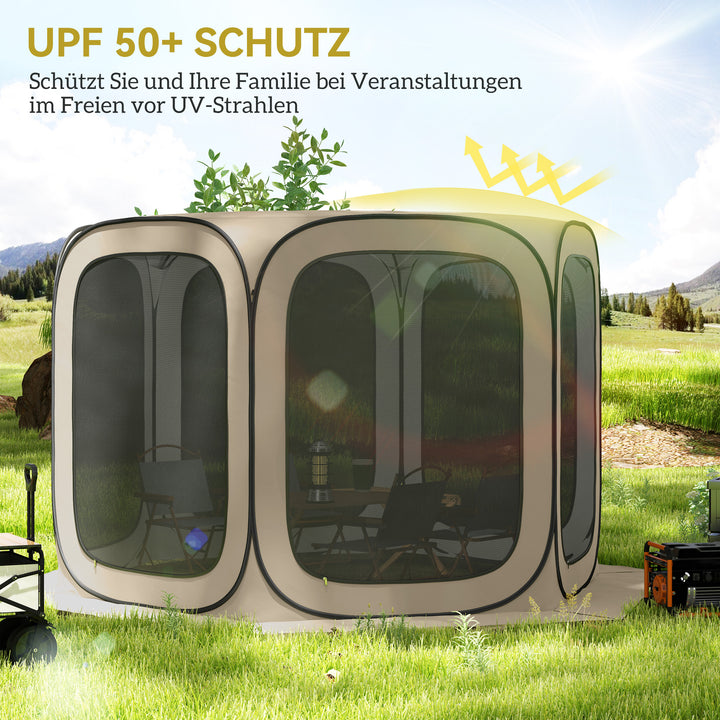 Pop-up campingtelt, bærbart, upf50+ beskyttelse, netsider, ståltråd, khaki