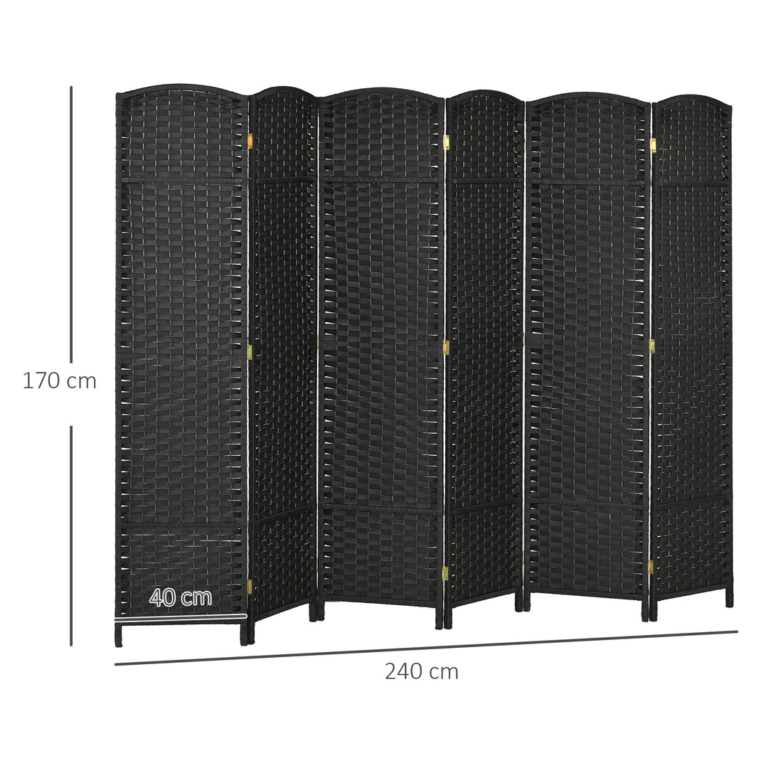 6-Panels rumdeler, foldbar skærm, skærm til stue, soveværelse, hjemmekontor, sort