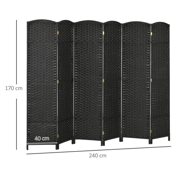 6-Panels rumdeler, foldbar skærm, skærm til stue, soveværelse, hjemmekontor, sort