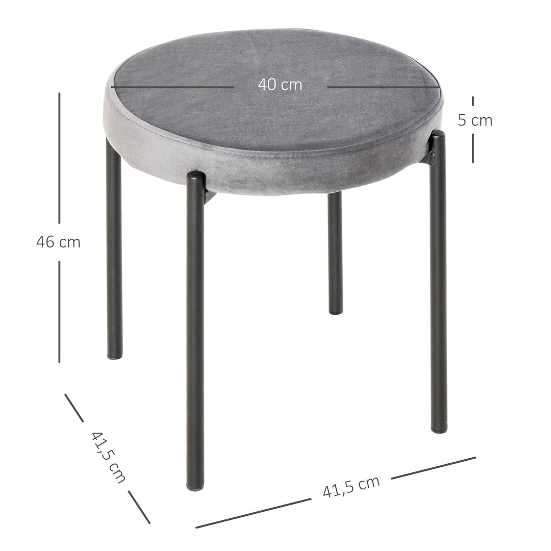 Sæt med 4 stabelbare spisestuestole med polstret sæde, fløjlslook fløjlsskammel til køkken/spisestue metalgrå 41,5 x 41,5 x 46 cm