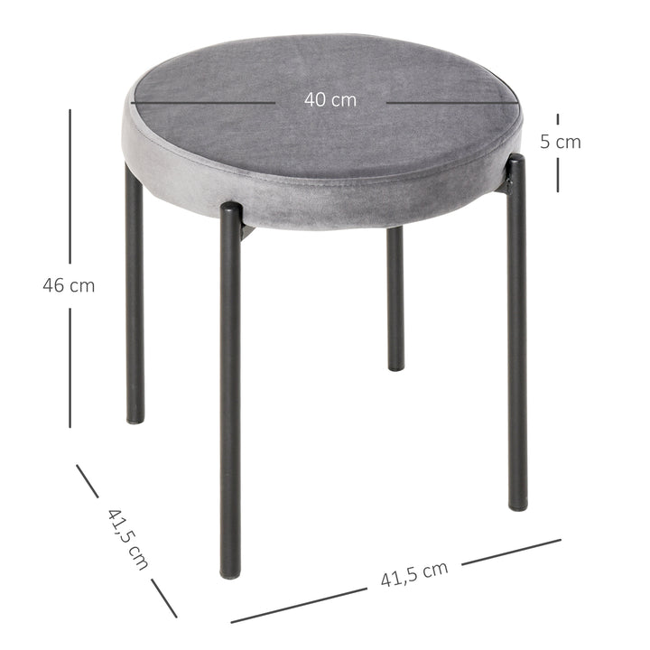 Sæt med 4 stabelbare spisestuestole med polstret sæde, fløjlslook fløjlsskammel til køkken/spisestue metalgrå 41,5 x 41,5 x 46 cm