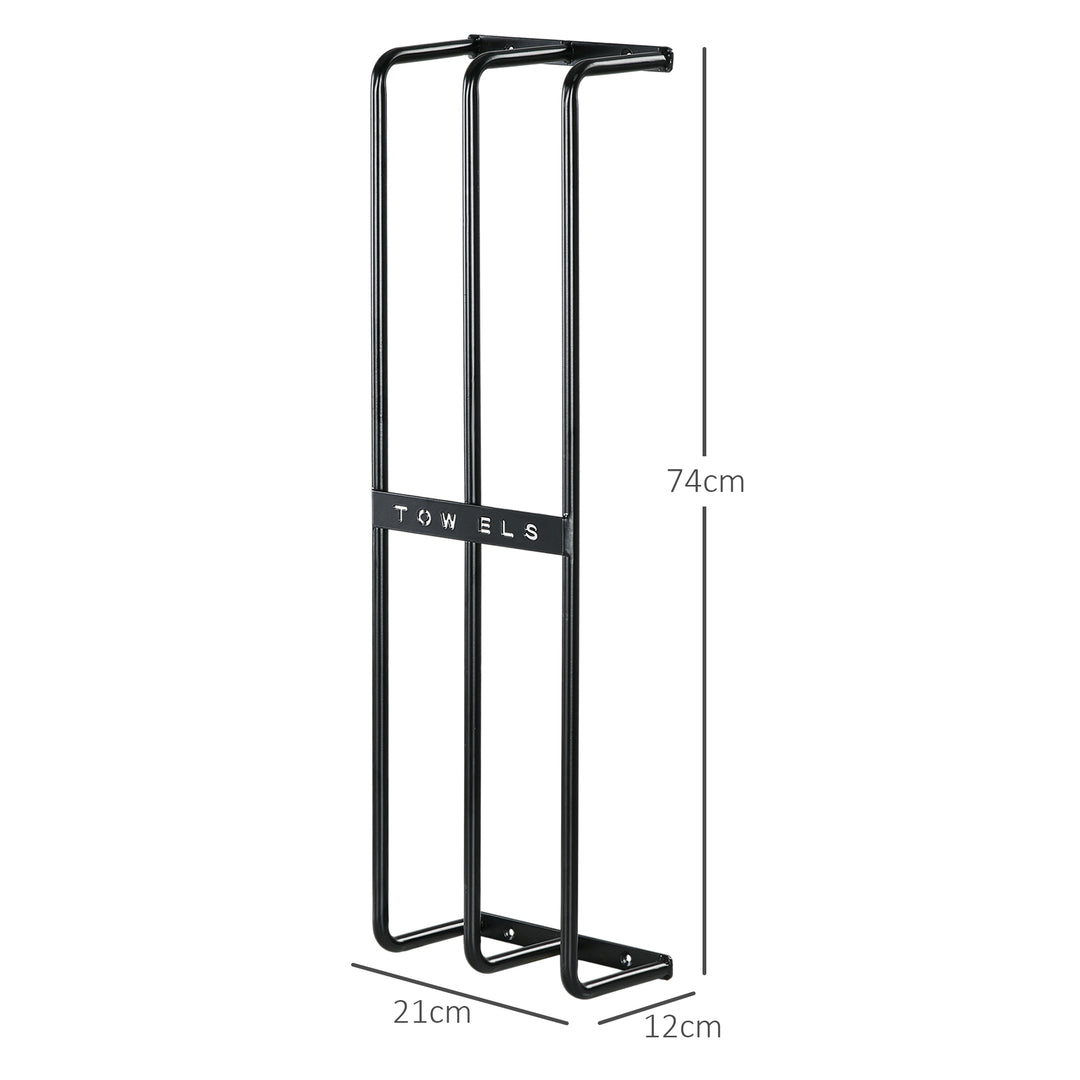 Håndklædeholder, vægbeslag til 6 store håndklæder, metal, 21 x 12 x 74 cm, sort