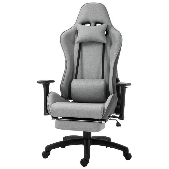 Kontorstol, computerstol, drejestol med aftageligt hoved og lændehynde, vippefunktion, ergonomisk skrivebordsstol, drejelig, højdejusterbar med fodstøtte, pp, grå, 73 x 57 x 127-135 cm
