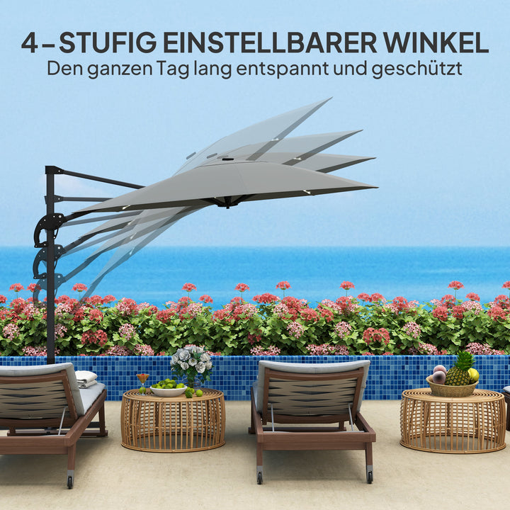 Aluminiums cantilever parasol led solcelle 300 cm højdejusterbar parasol med håndsving uv50+ mørkegrå