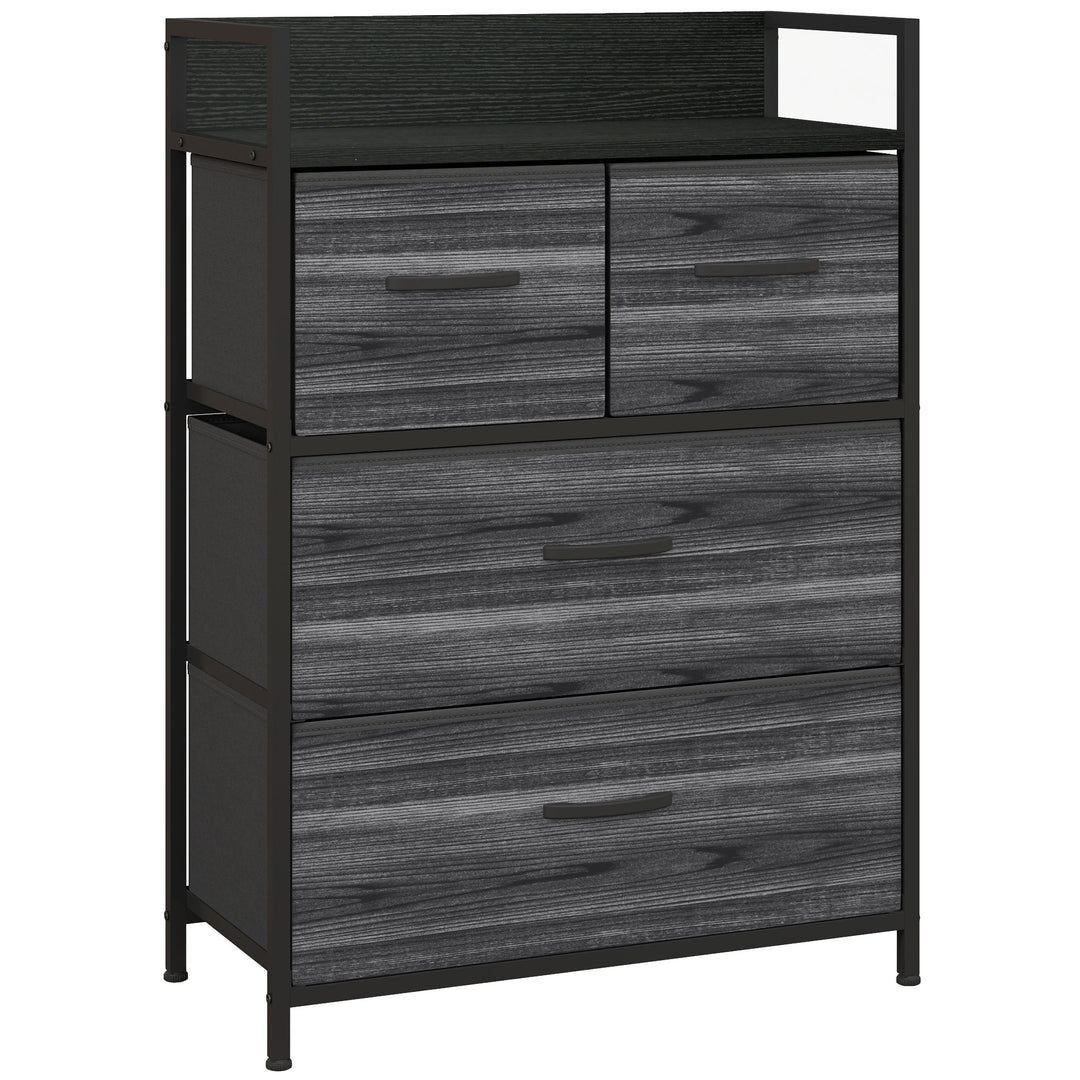 Kommode, skænk, 4 stofskuffer, industrielt design, 60x29x85cm, sort