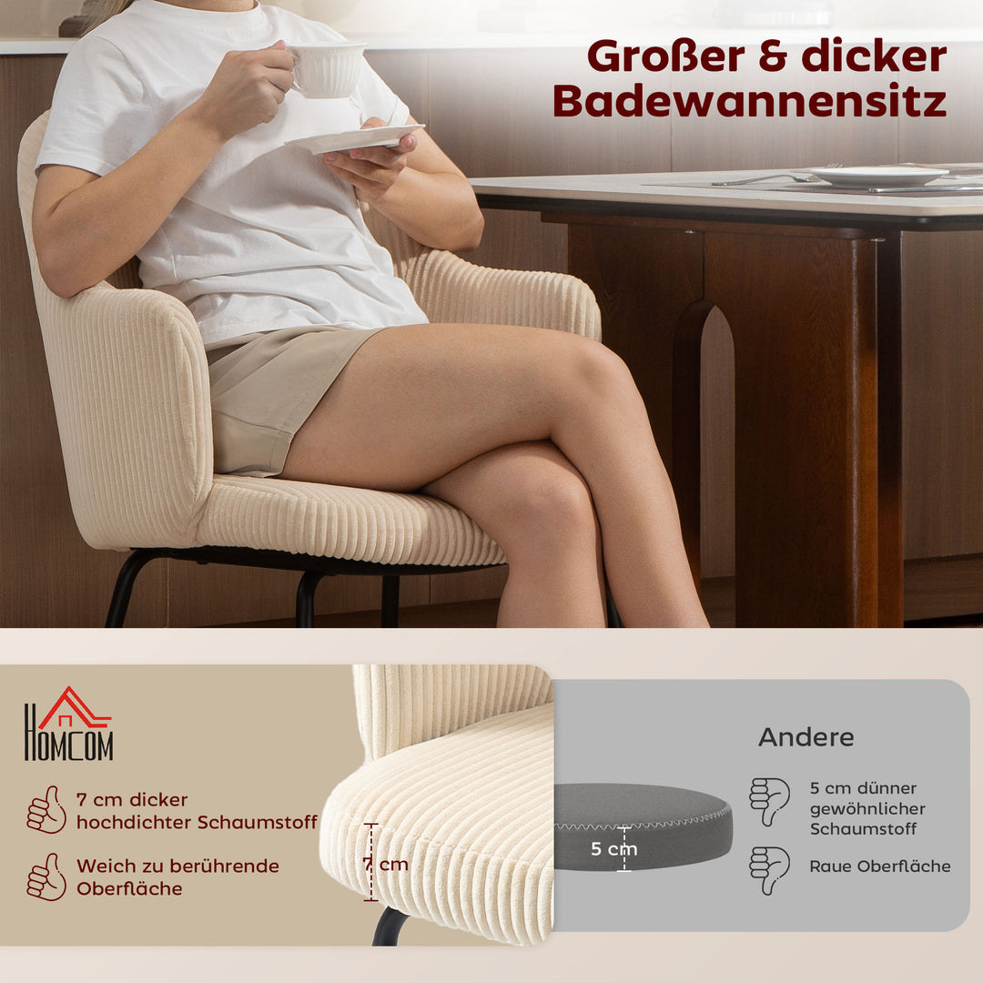 Spisestol, corduroy-polstring, skalform, metalben, fodhynde, beige