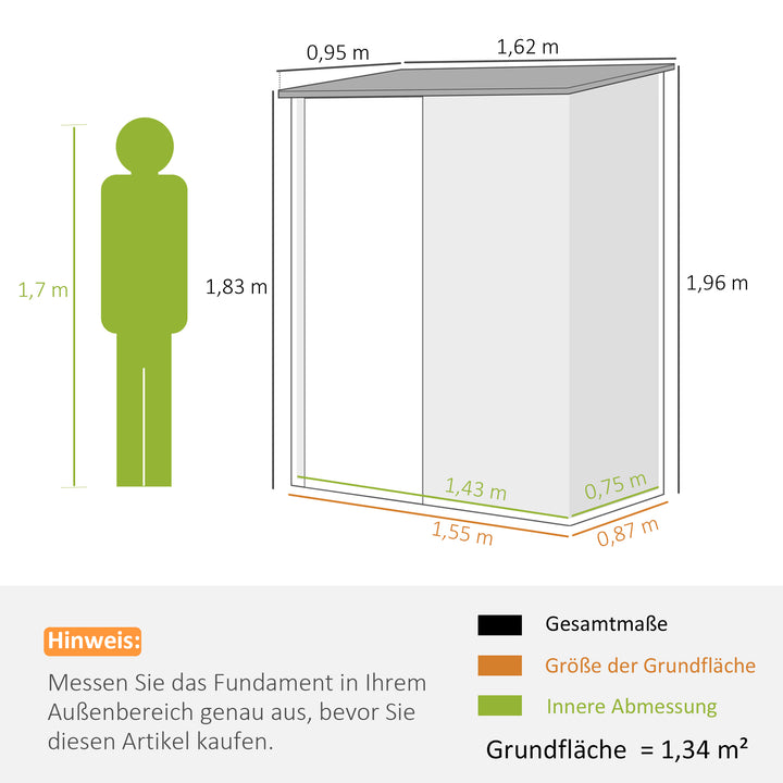 Redskabsskur 1,34 m² redskabsskab med hultag, aflåseligt haveskur af galvaniseret stål 161,5 x 94,5 x 196 cm brun