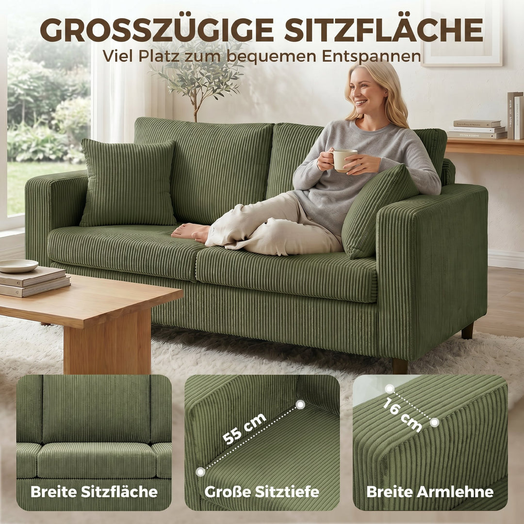 2-personers sofa, 170 cm sofa med corduroy-look, bredde, sædedybde