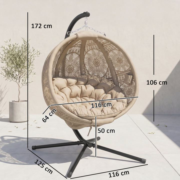 Hængestol, havestol, kurvestol, boho-stil, 116 x 125 x 176 cm, sand + sort