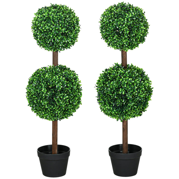 Kunstige planter, sæt med 2 buksbom, 90 cm kunstig plante, kunstigt træ, dekorativ plante til indendørs og udendørs brug, grøn