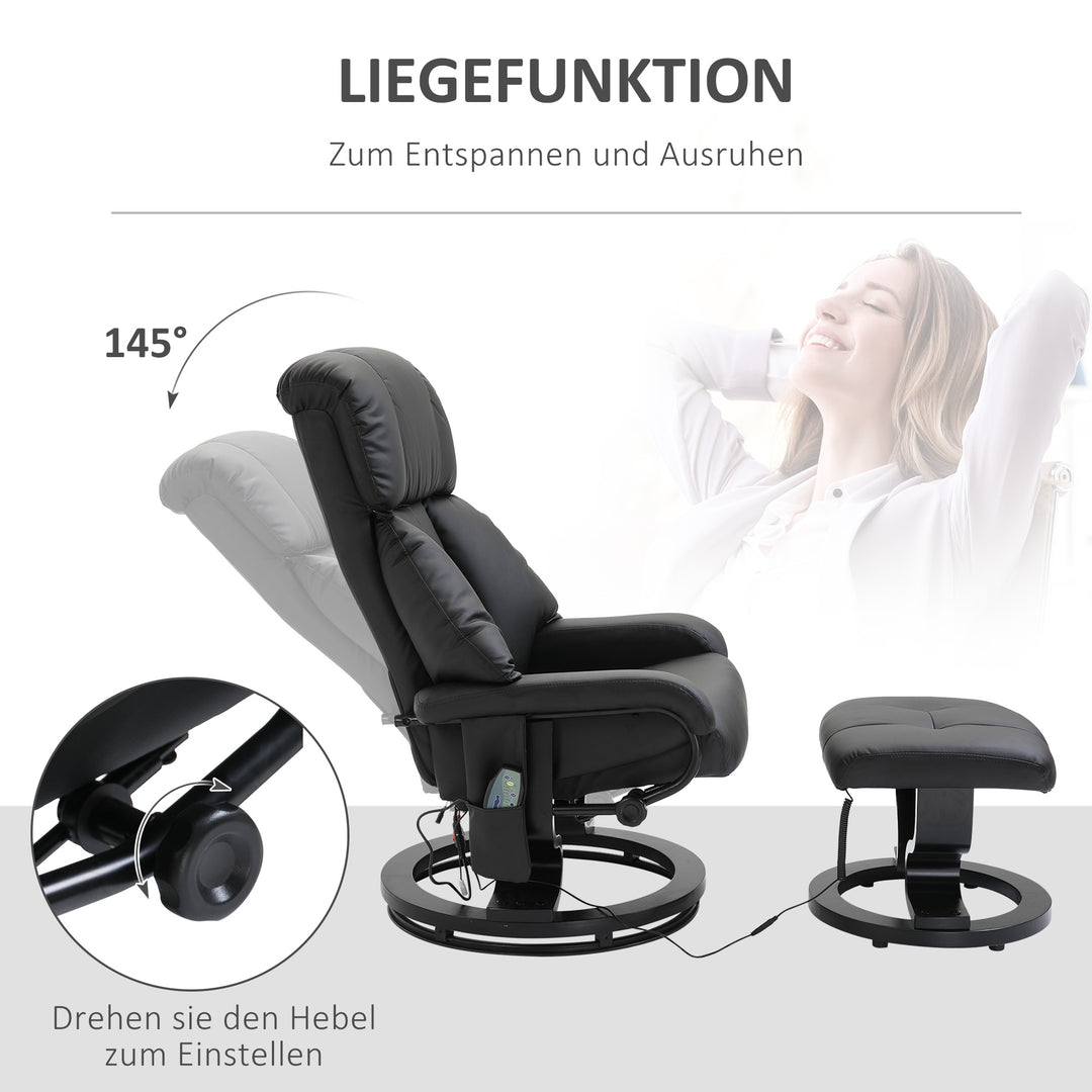 Massagestol med fodskammel, 10 vibrationspunkter, 145° justerbar ryglæn, sort