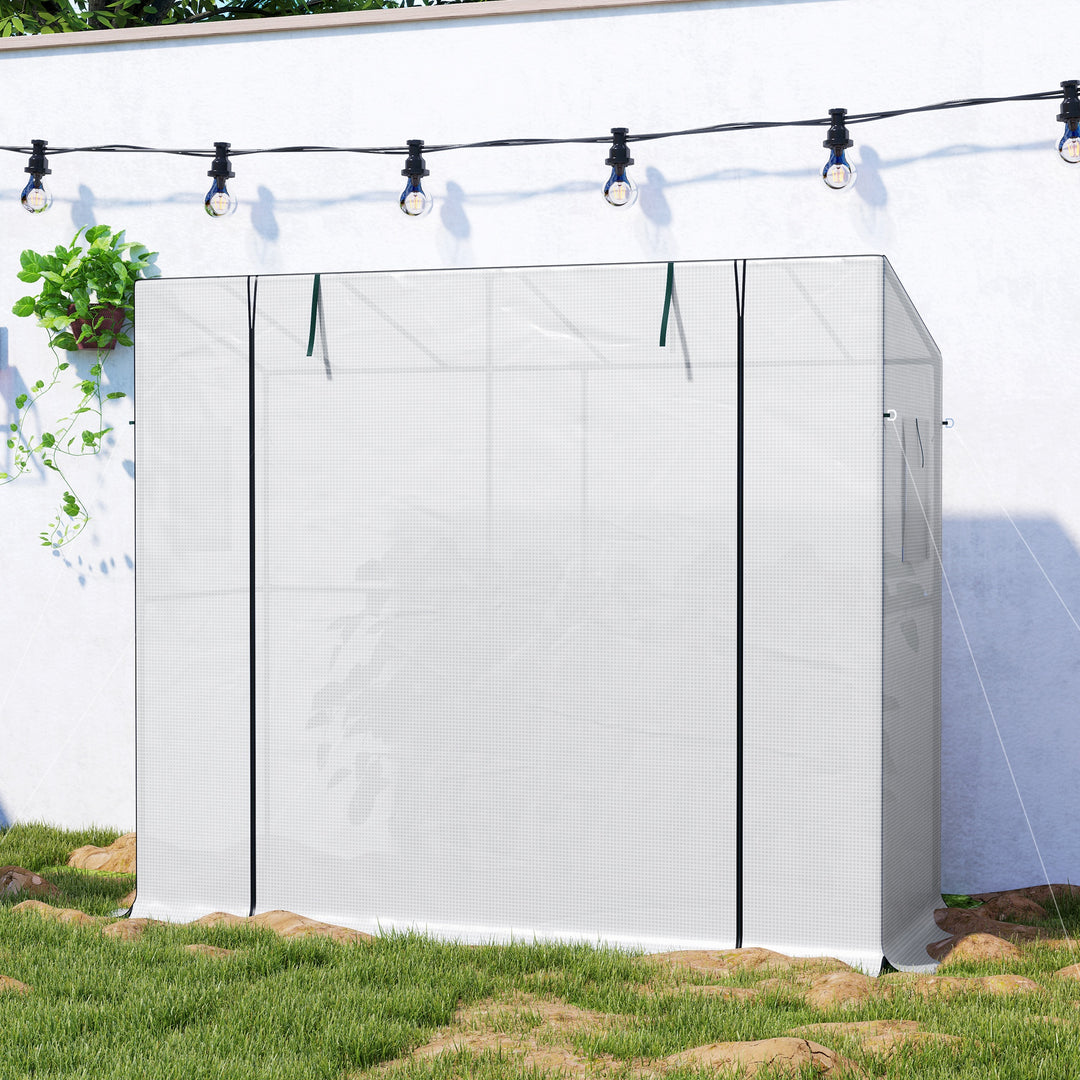 Minidrivhus, lænedrivhus med rulleport og netvinduer, UV-bestandig, til blomster, kimplanter, planter, hvid