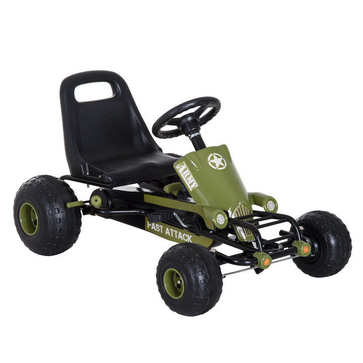 Gokart pedalbil med håndbremse, frem- og bakgear, børnekøretøj kettcar pedalbil med justerbart sæde til børn 3-6 år, 99 x 65 x 56 cm grøn